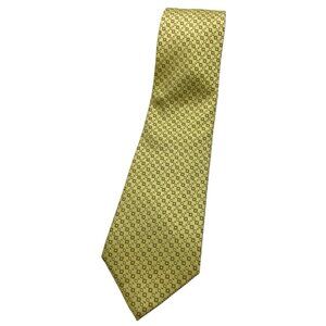 CROMBIE 7fold Men's 100% Silk Necktie LUXURY Tie Yellow Gold Geometric W:4" EUC